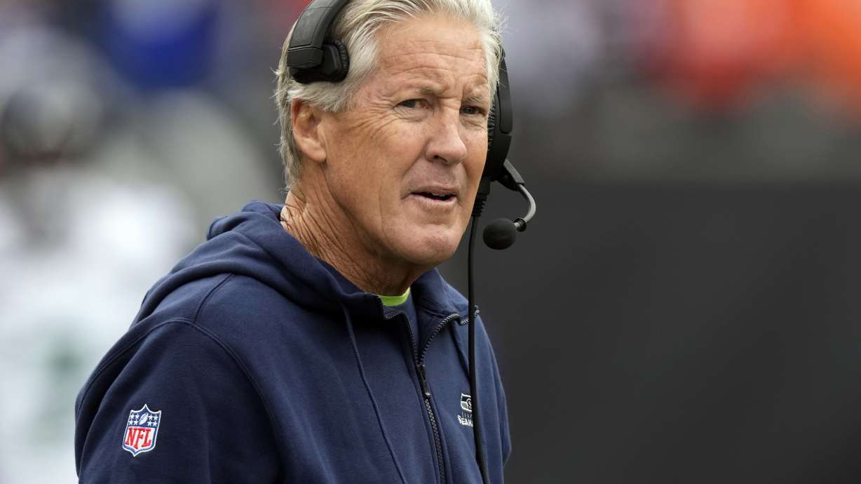 FILE - Seattle Seahawks head coach Pete Carroll looks on before before an NFL football game against the Cincinnati Bengals, Sunday, Oct. 15, 2023, in Cincinnati.