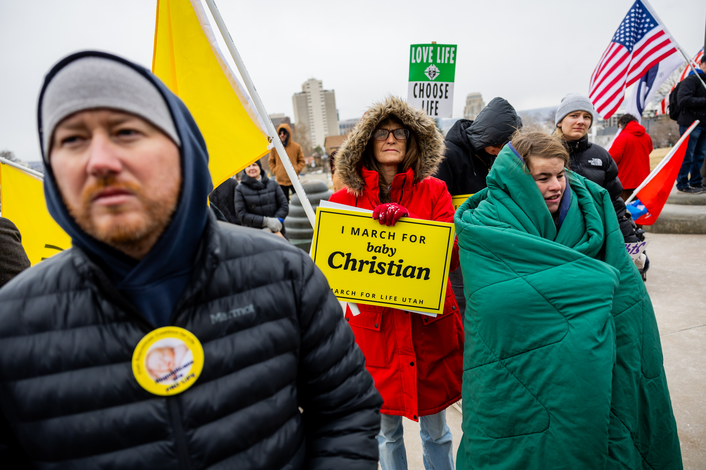 Attendees listen as the executive director of Pro-Life Utah, Deanna Holland, speaks at the Utah March for Life 2025 at the Utah Capitol in Salt Lake City on Saturday.