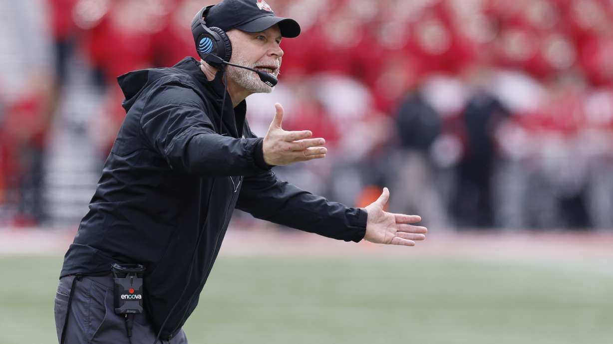 FILE - Ohio State defensive coordinator Jim Knowles shouts to his team during an NCAA college spring football game, April 16, 2022, in Columbus, Ohio.