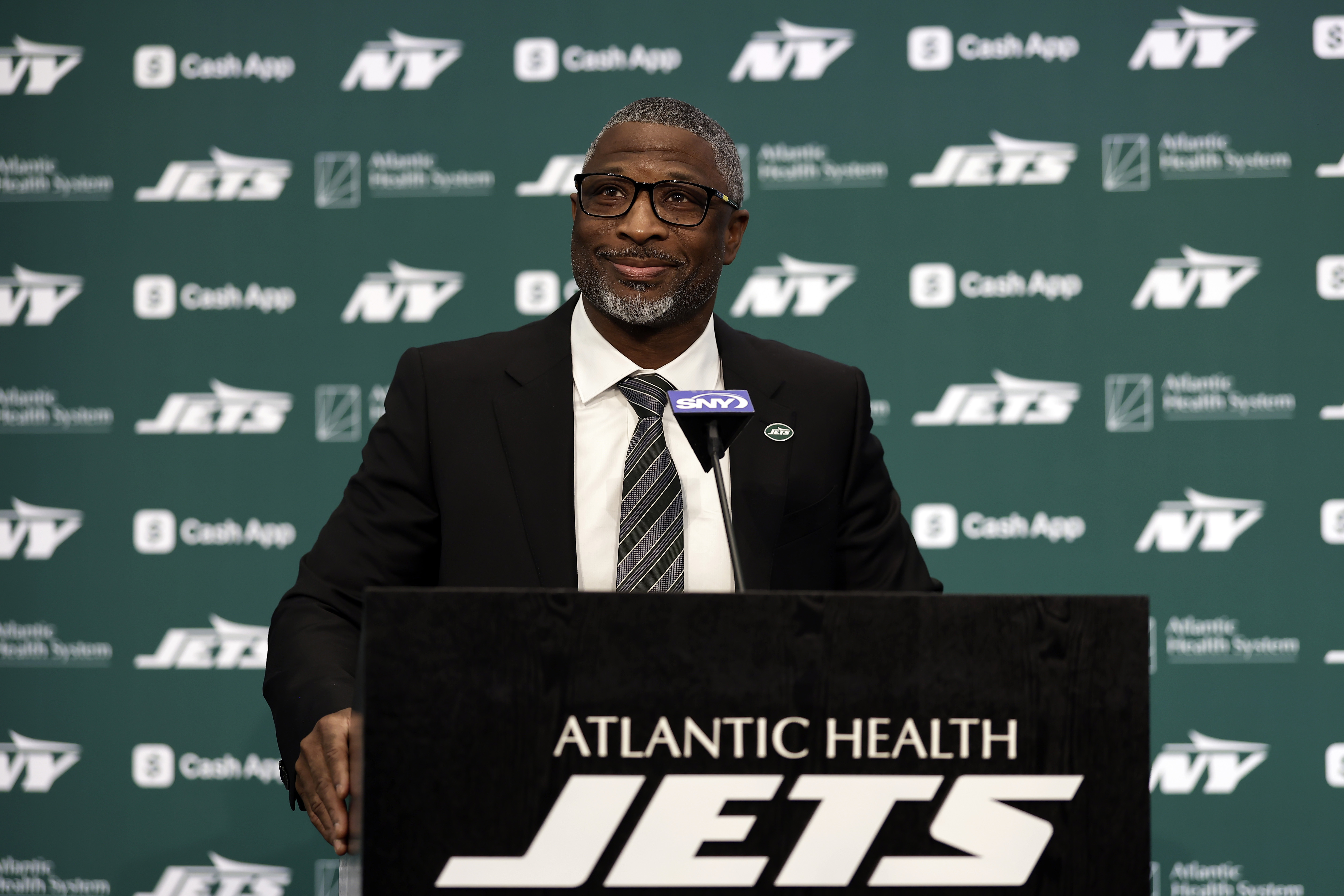 The New York Jets introduce new head coach Aaron Glenn during a press conference at the NFL football team's training facility on Monday, Jan. 27, 2025, in Florham Park, N.J. 