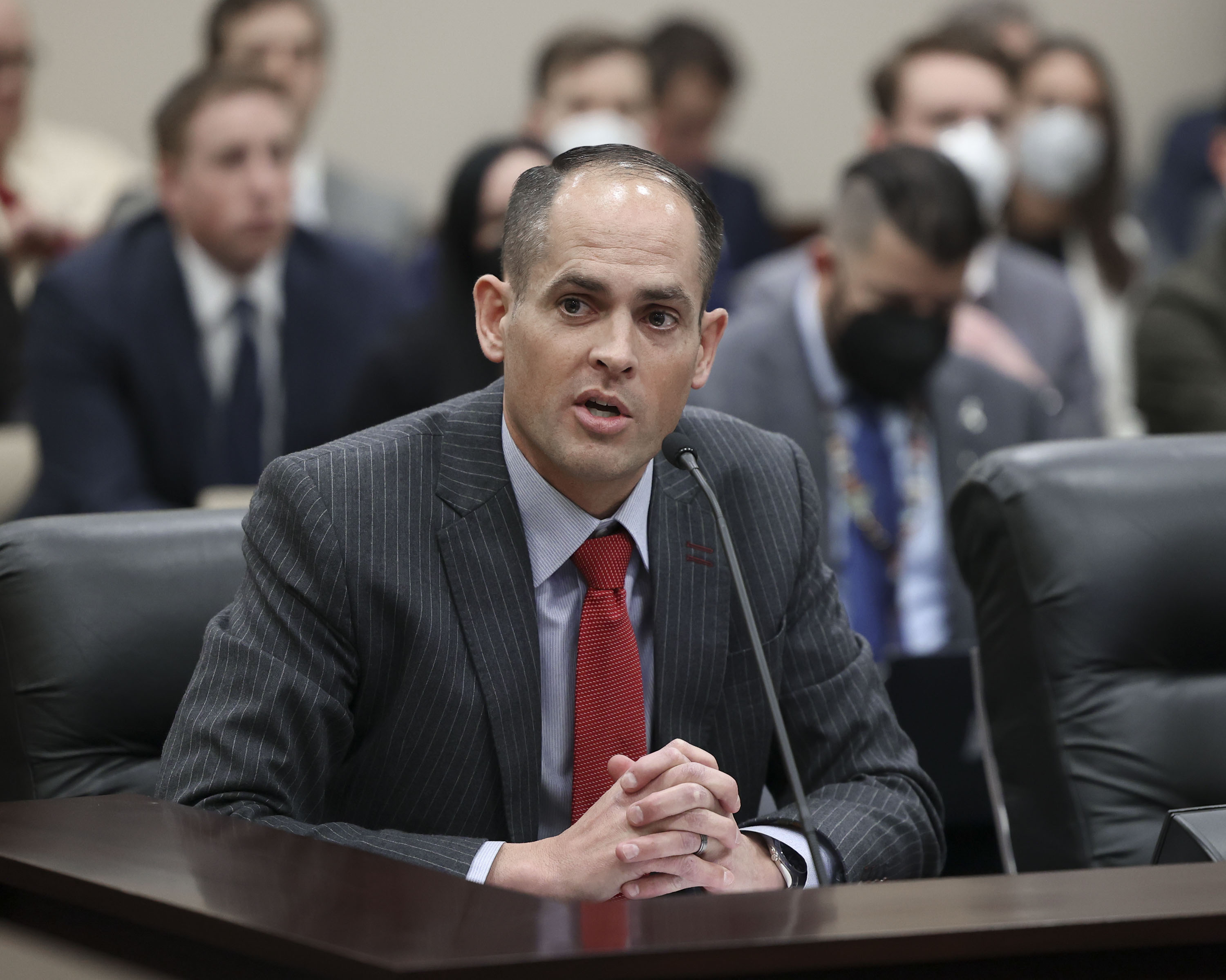 Sen. Mike McKell, R-Spanish Fork, speaks during a meeting at the state Capitol in Salt Lake City on Feb. 9, 2022. McKell is sponsoring a bill that aims to crack down on unlicensed life coaches who are practicing mental health therapy.