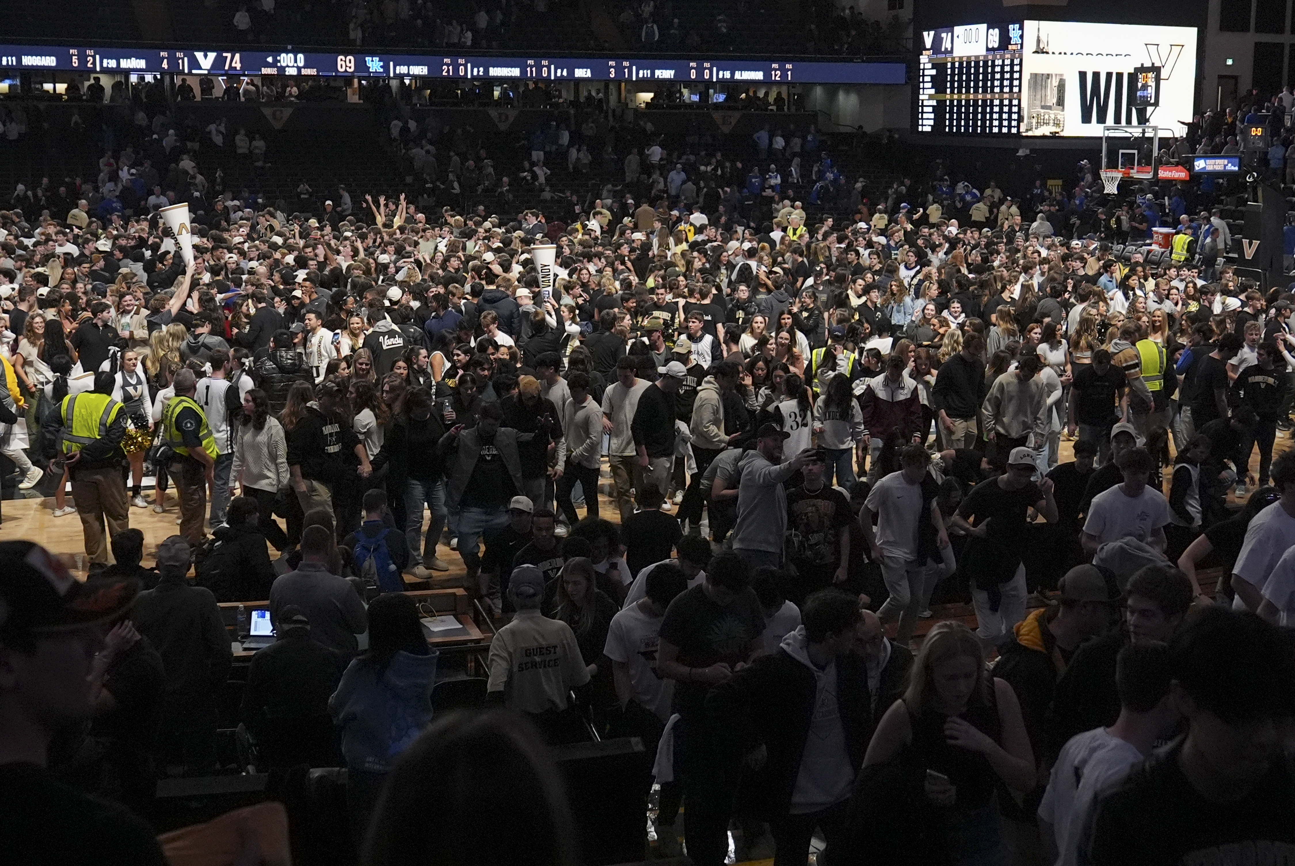 Vanderbilt fans storm the court after the team's win against Kentucky in an NCAA college basketball game Saturday, Jan. 25, 2025, in Nashville, Tenn. 