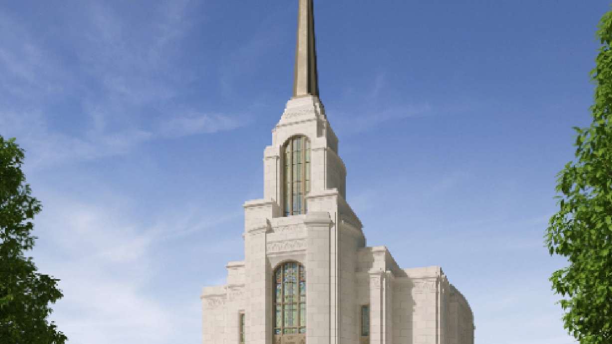 A rendering of the Syracuse Utah Temple. The temple will be dedicated on June 8, after an open house in May, The Church of Jesus Christ of Latter-day Saints announced Tuesday.