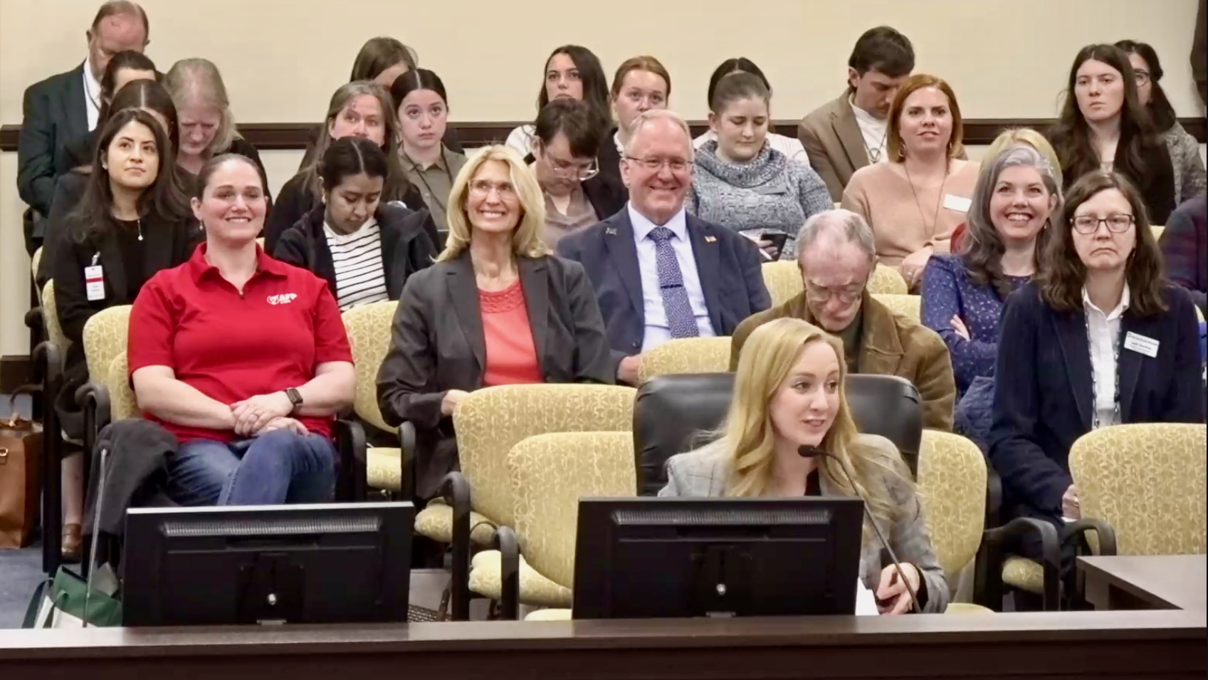 Utah Rep. Candice Pierucci, R-Herriman, addresses HB42, a measure meant to help schools contending with spikes in students with limited English proficiency, at a hearing at the Senate Building in Salt Lake City on Tuesday.