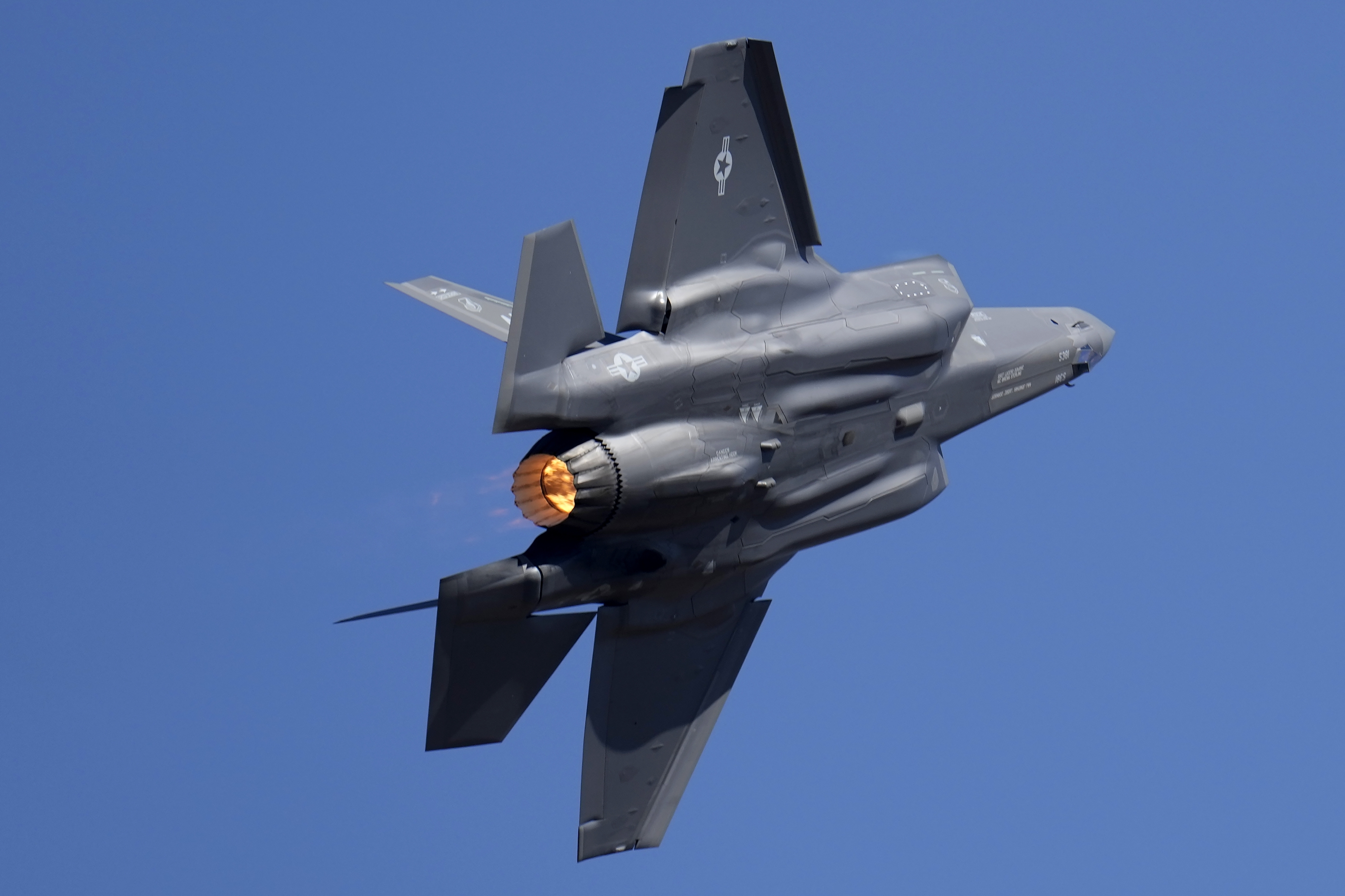 U.S. Air Force fighter aircraft F-35 performs on the fourth day of the Aero India 2023 at Yelahanka air base in Bengaluru, India, Feb. 16, 2023. A U.S. Air Force pilot is reported safe after an F-35 fighter jet crashed during a training exercise in Alaska.