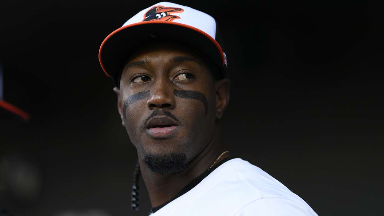 FILE - Baltimore Orioles' Jorge Mateo looks on before a baseball game against the Texas Rangers, June 30, 2024, in Baltimore.