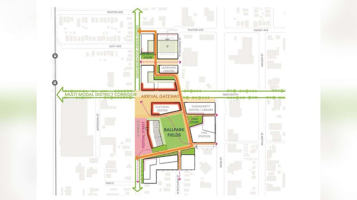 A rendering of what "Option 2 - Adaptive Reuse" of the Smith's Ballpark site could look like in the future. The city selected that option on Tuesday over three possible scenarios.