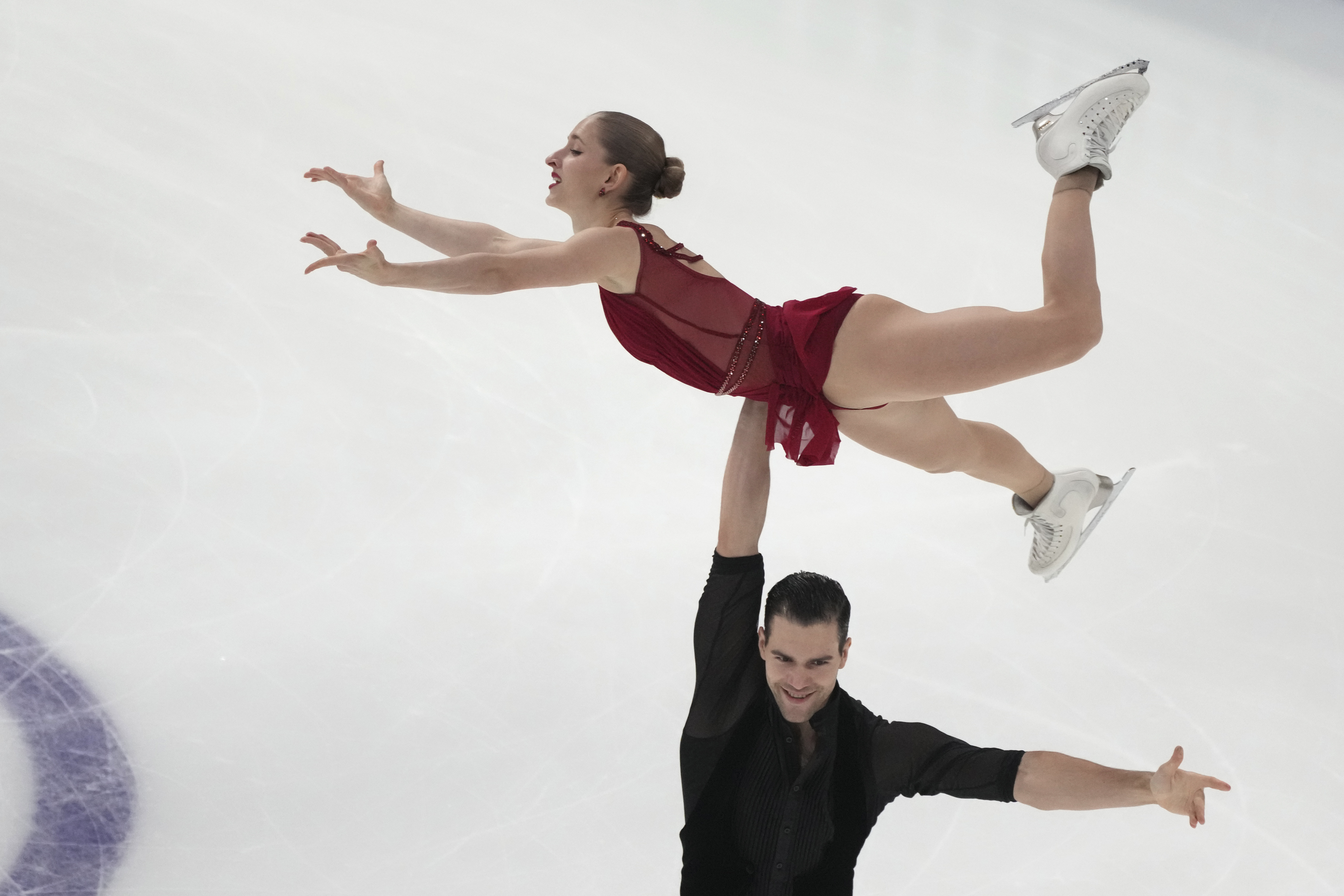 Minerva Fabienne Hase and Nikita Volodin of Germany perform during the pairs short program at the ISU European Figure Skating Championships in Tallinn, Estonia, Wednesday, Jan. 29, 2025. 