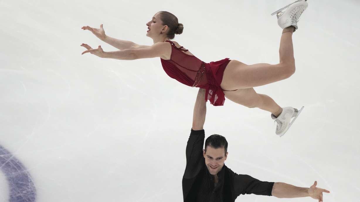 Minerva Fabienne Hase and Nikita Volodin of Germany perform during the pairs short program at the ISU European Figure Skating Championships in Tallinn, Estonia, Wednesday, Jan. 29, 2025.
