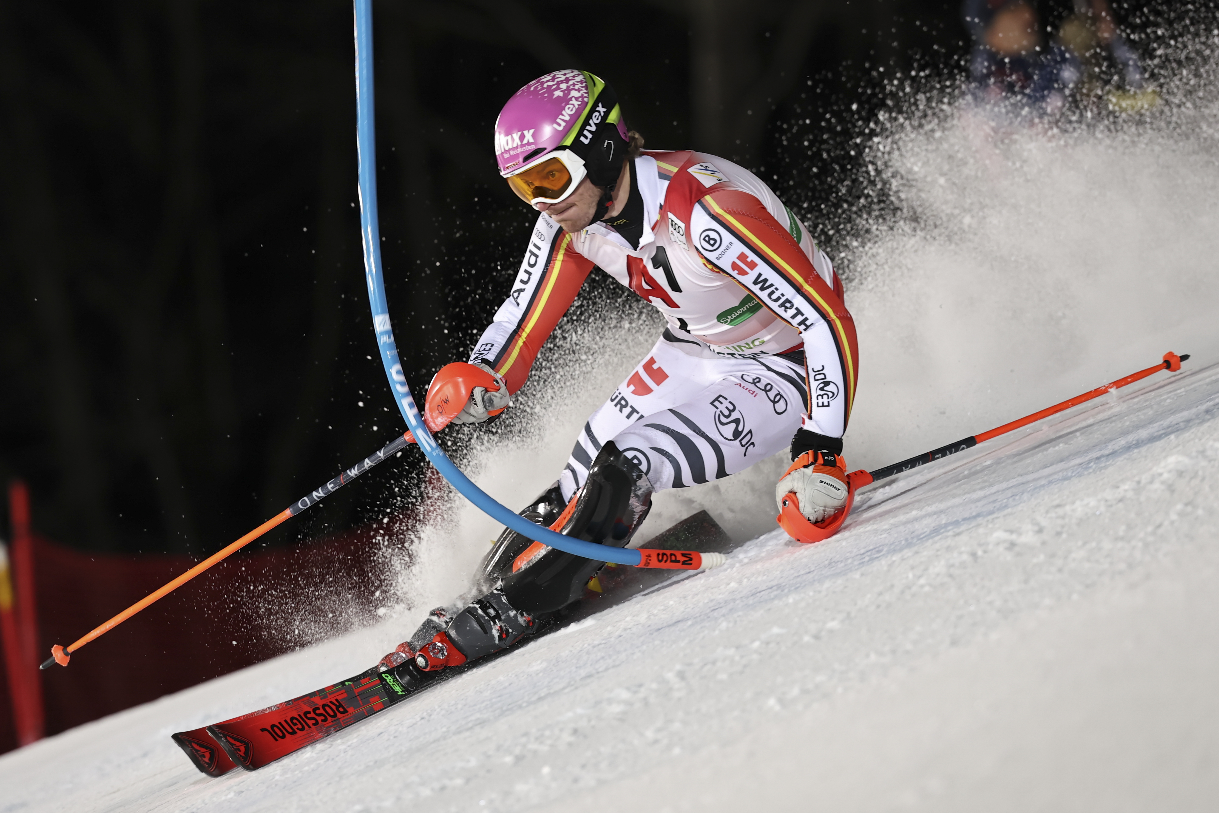 Germany's Linus Strasser competes during an alpine ski, men's World Cup slalom, in Schladming, Austria, Wednesday, Jan. 29, 2025. 
