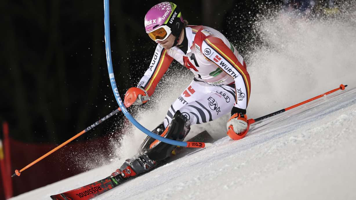 Germany's Linus Strasser competes during an alpine ski, men's World Cup slalom, in Schladming, Austria, Wednesday, Jan. 29, 2025.