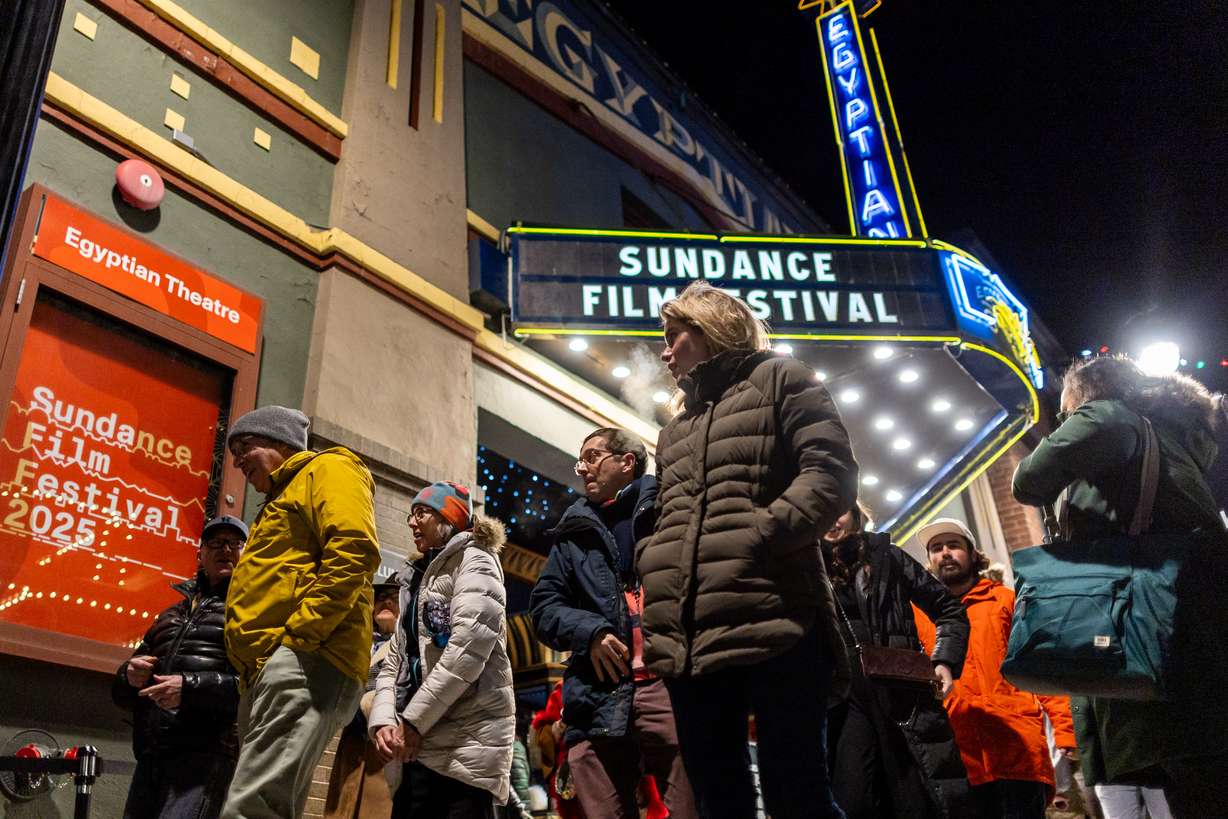 People exit the Egyptian Theatre after watching a film inside on Main Street during the Sundance Film Festival in Park City on Jan. 24.