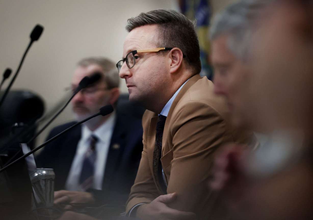 Sen. Brady Brammer, R-Pleasant Grove, speaks in favor of HB267, a bill that would prohibit collective bargaining for public sector labor unions, during a Senate Revenue and Taxation Committee meeting at the Capitol in Salt Lake City on Wednesday.