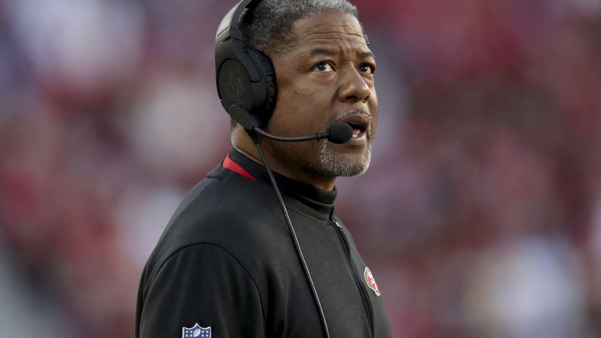FILE - San Francisco 49ers defensive coordinator Steve Wilks stands on the sideline during an NFL football game against the Los Angeles Rams, Jan. 7, 2024, in Santa Clara, Calif.