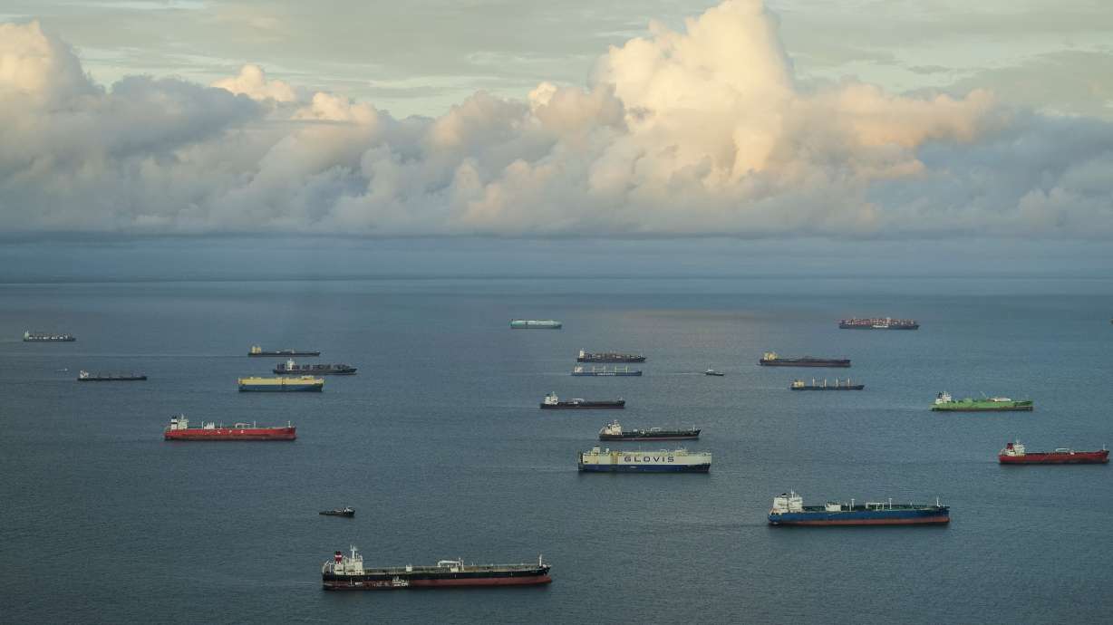 Cargo ships wait to transit the Panama Canal in Panama City, on June 28, 2024. Panama President José Raúl Mulino says there will be no negotiation with the United States over ownership of the Panama Canal.
