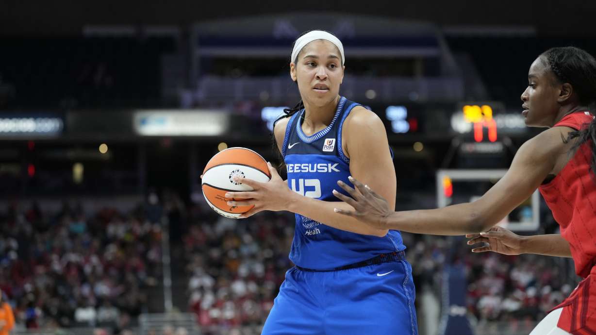 FILE - Connecticut Sun forward Brionna Jones (42) in action as the Connecticut Sun played the Indiana Fever during a WNBA basketball game, Friday, May 19, 2023, in Indianapolis.