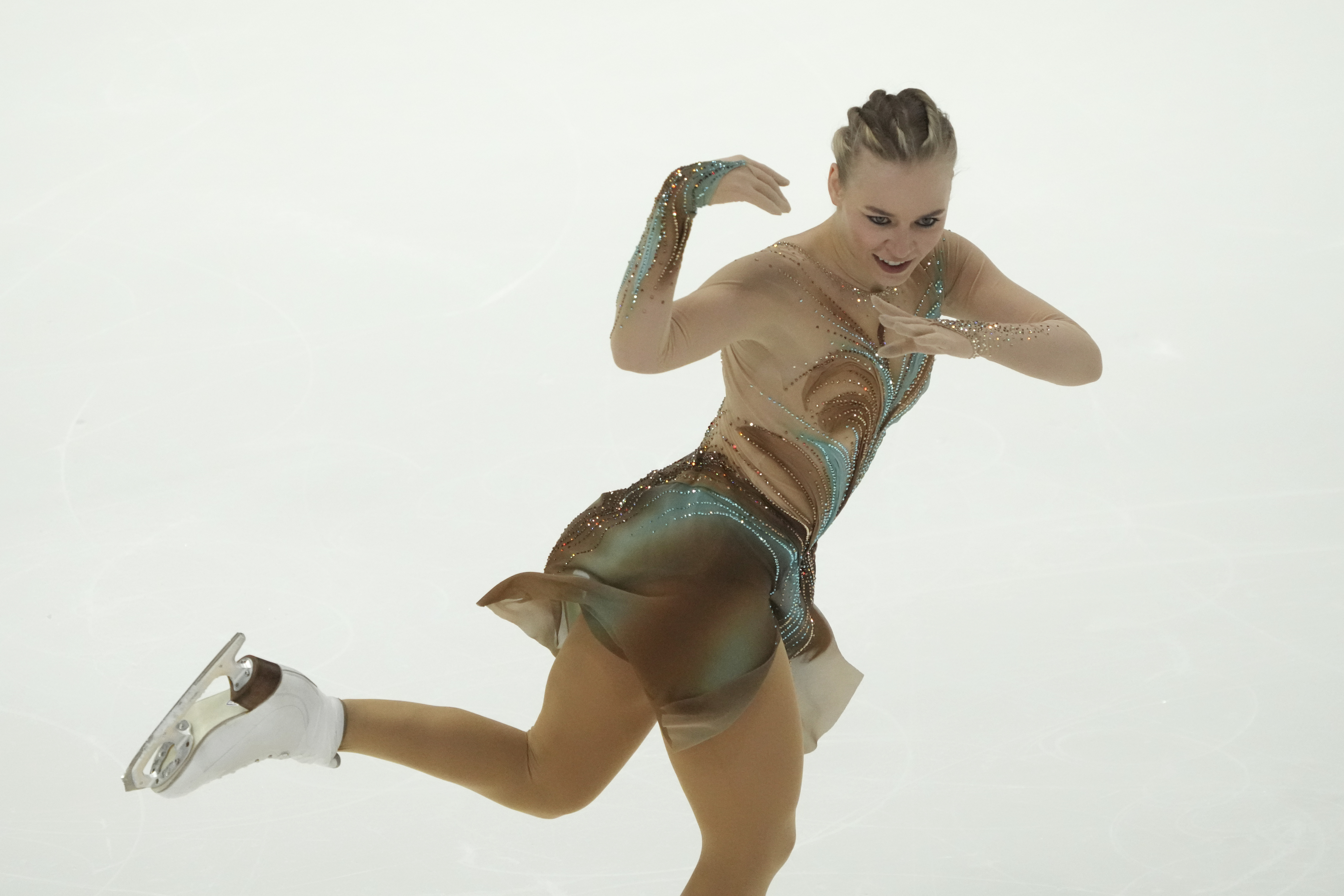 Estonia's Niina Petrokina performs during the women's free skating program at the ISU European Figure Skating Championships in Tallinn, Estonia, Friday, Jan. 31, 2025. 