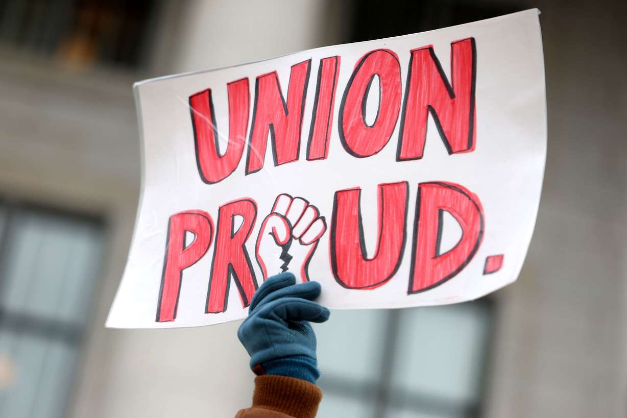 Educators and union members gather in opposition to HB267, Public Sector Labor Union Amendments, at the Capitol in Salt Lake City on Friday.