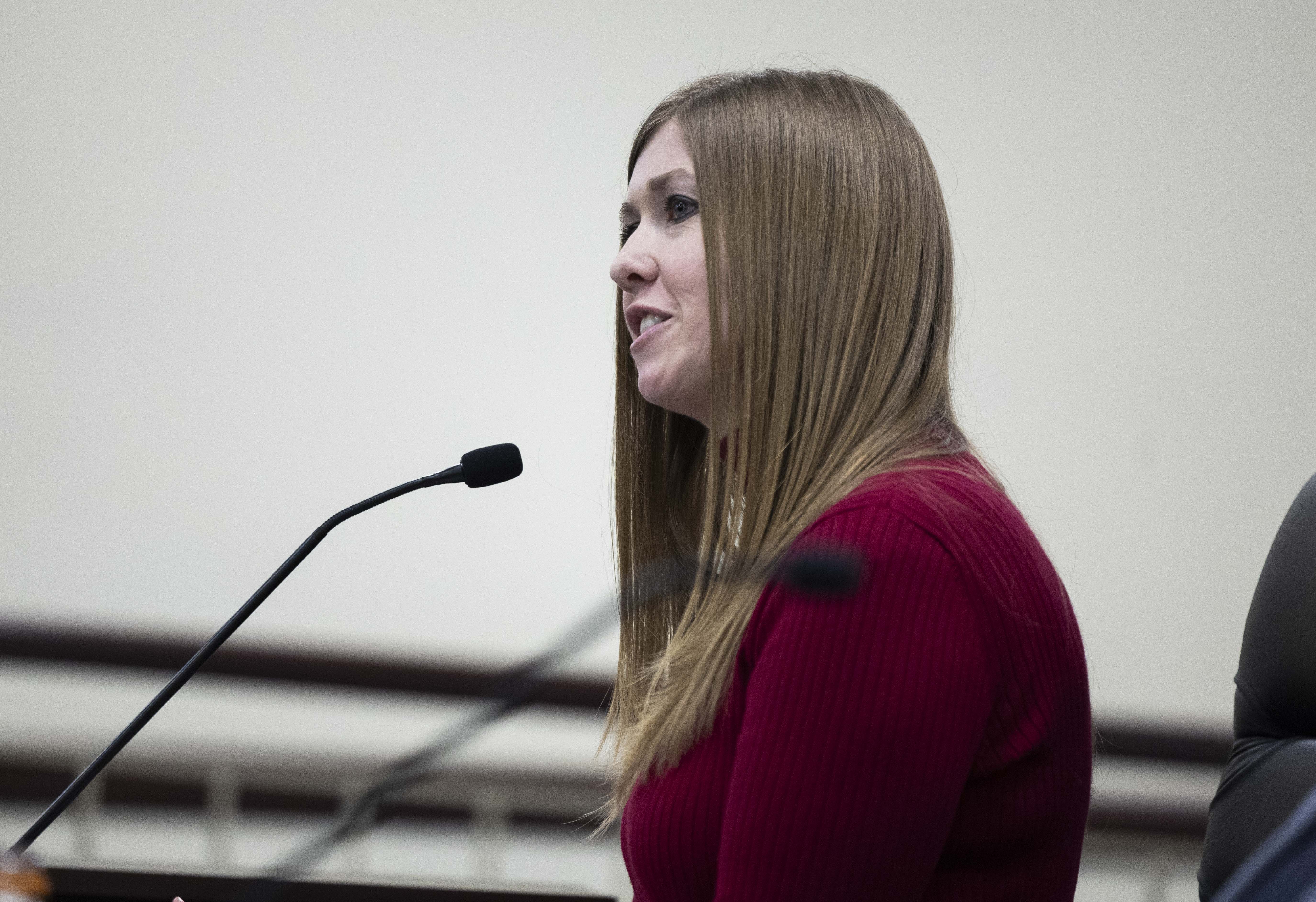 Rep. Stephanie Gricius, R-Eagle Mountain, presents HB281 to the House Education Committee in the Senate Building in Salt Lake City on Friday.