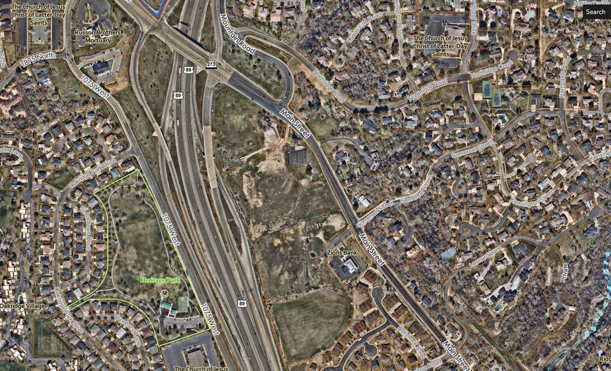 The aerial image shows the 16-acre area, between U.S. 89 and Main Street, that Farmington leaders are potentially selling to help raise funds to build a new fire station.