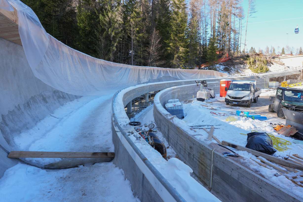 Construction work takes place at the Cortina Sliding Center, venue for the bob, luge and skeleton disciplines at the Milan Cortina 2026 Winter Olympics, in Cortina d'Ampezzo, Italy, Jan. 16.