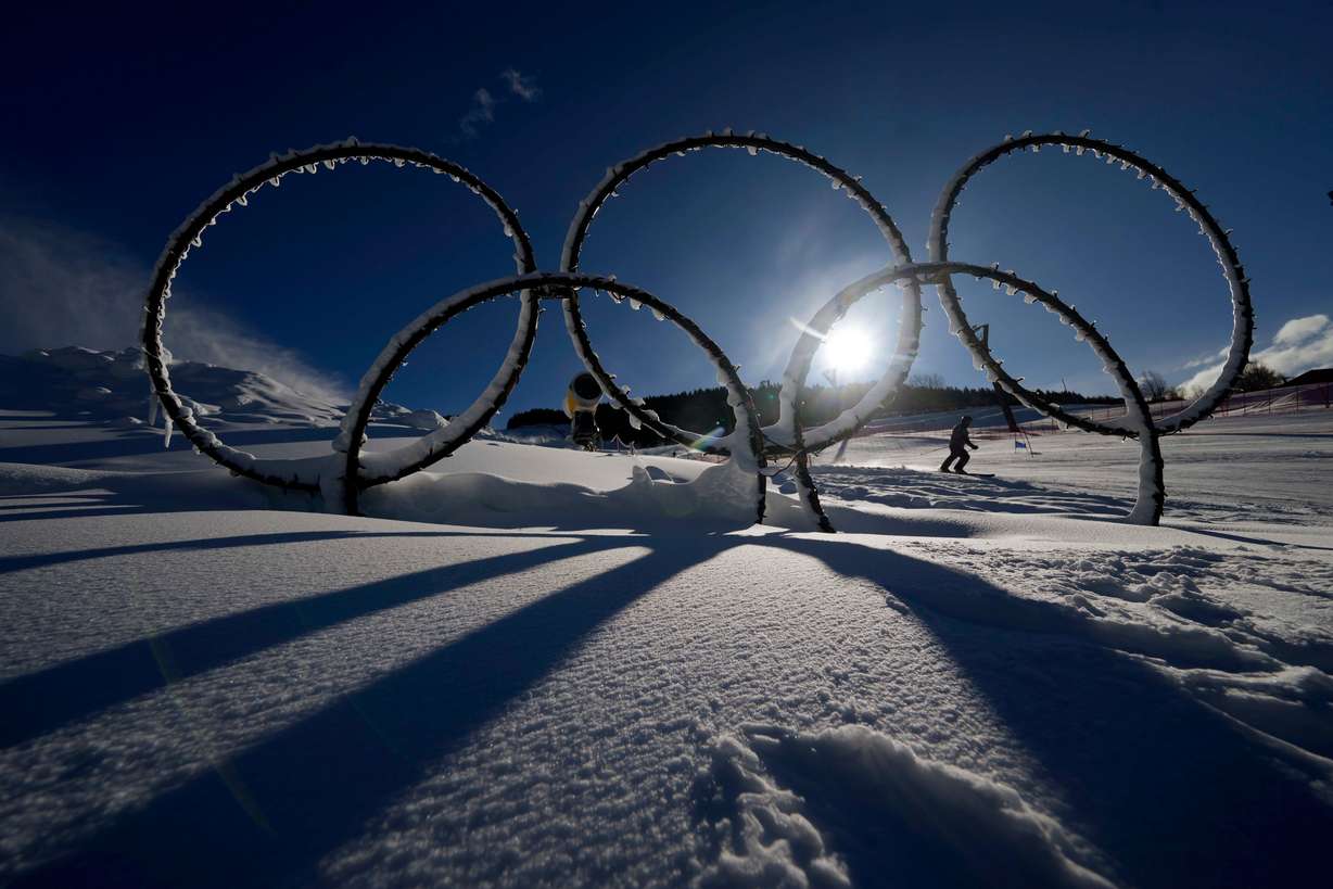 Olympic rings are seen in the snow at the Stelvio Ski Center, venue for the alpine ski and ski mountaineering disciplines at the Milan Cortina 2026 Winter Olympics, in Bormio, Italy, Jan. 16.