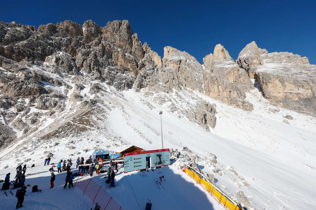 A view of the start of an alpine ski, women's World Cup downhill training at the Tofane slope, venue for the alpine ski discipline at the Milan Cortina 2026 Winter Olympics, in Cortina d'Ampezzo, Italy, Jan. 17.