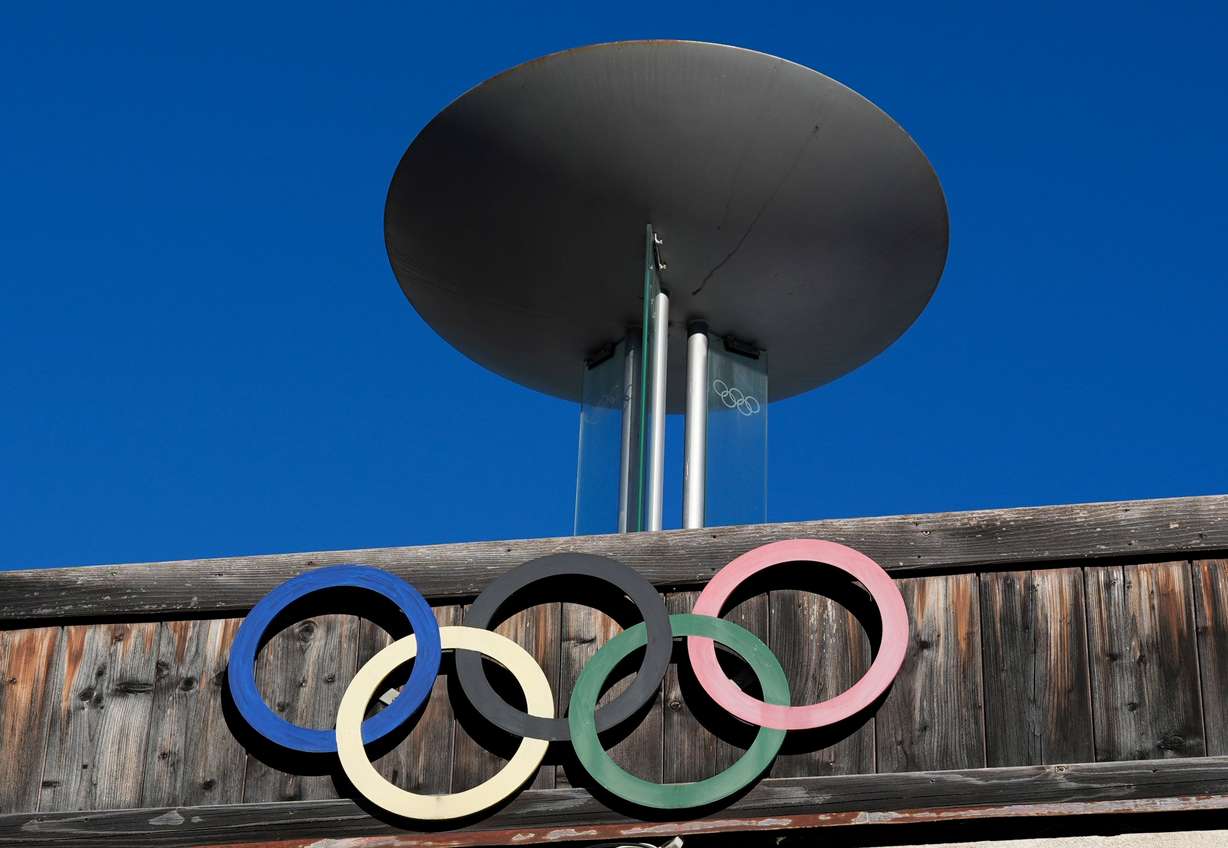The Olympic rings adorn the Stadio Olimpico del Ghiaccio, which will be called Cortina Curling Olympic Stadium, venue for the curling discipline at the Milan Cortina 2026 Winter Olympics, in Cortina d'Ampezzo, Italy, Jan. 16, 2025.