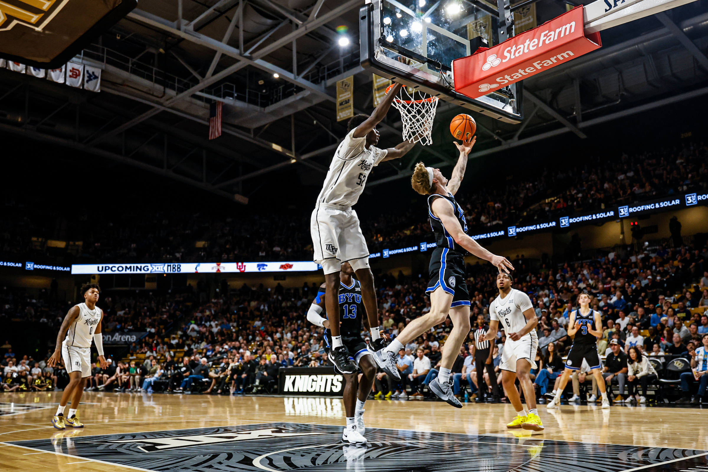 BYU's Richie Saunders drives to the rim during the Cougars' 81-75 win over UCF in a Big 12 men's basketball game at Addition Financial Arena, Saturday, Feb. 1, 2025 in Orlando, Fla.