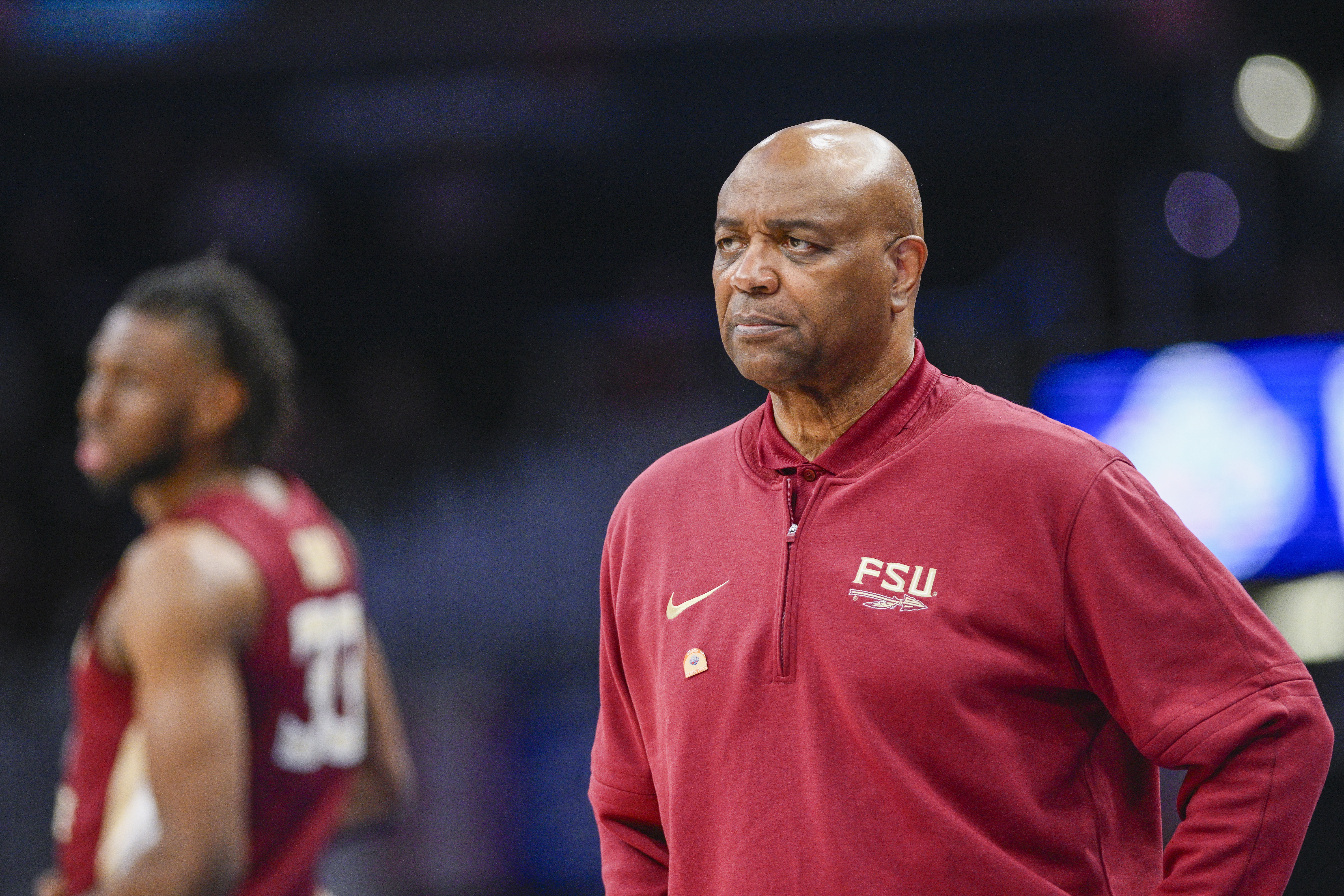 FILE - Florida State head coach Leonard Hamilton watches his team during the second half of the Atlantic Coast Conference second-round NCAA college basketball tournament game against Virginia Tech, March 13, 2024, in Washington. 