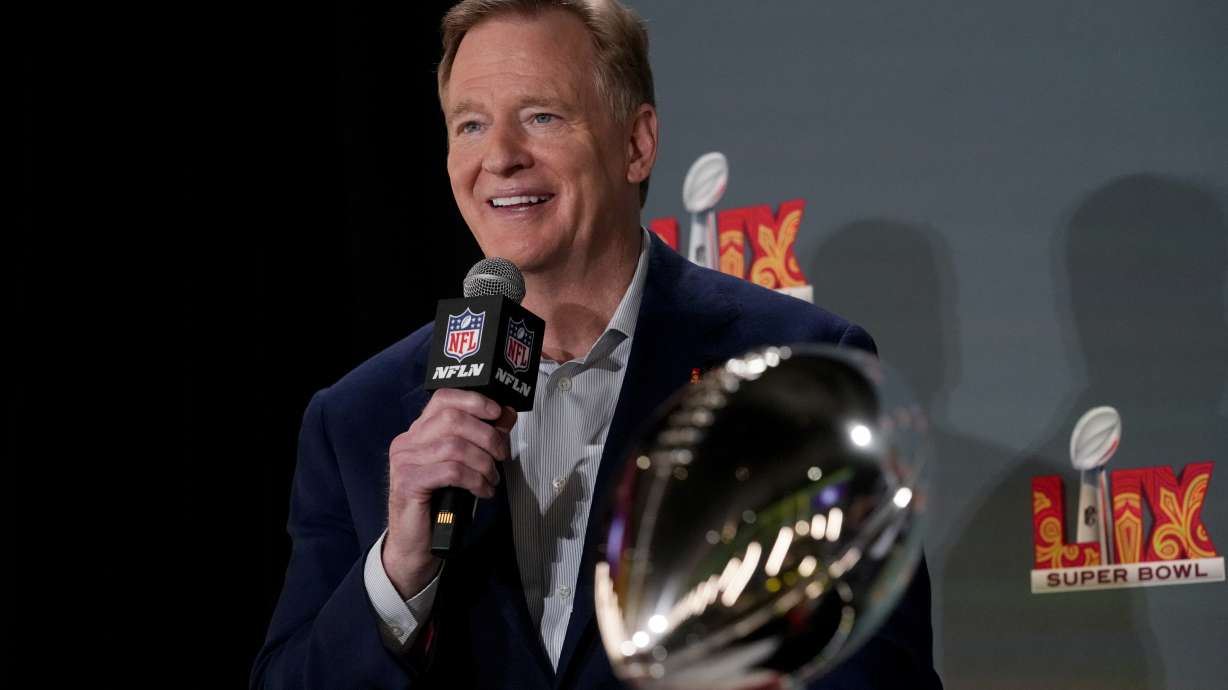 NFL commissioner Roger Goodell speaks during a news conference, Monday, Feb. 3, 2025, in New Orleans, ahead of the NFL Super Bowl 59 football game between the Philadelphia Eagles and the Kansas City Chiefs.