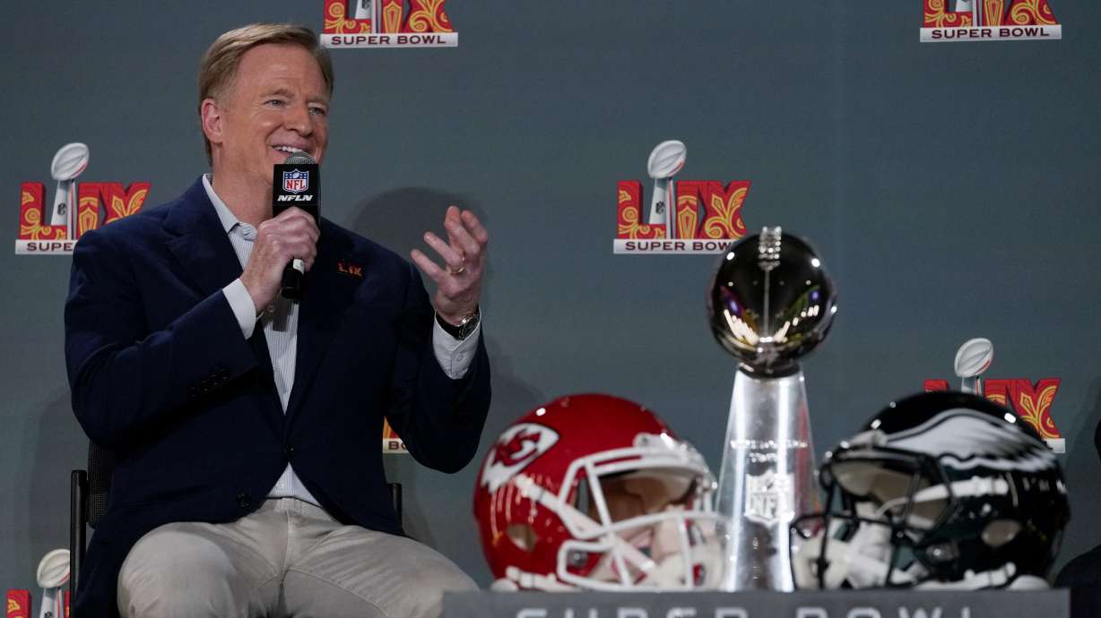 NFL commissioner Roger Goodell speaks during a news conference, Monday, Feb. 3, 2025, in New Orleans, ahead of the NFL Super Bowl 59 football game between the Philadelphia Eagles and the Kansas City Chiefs.