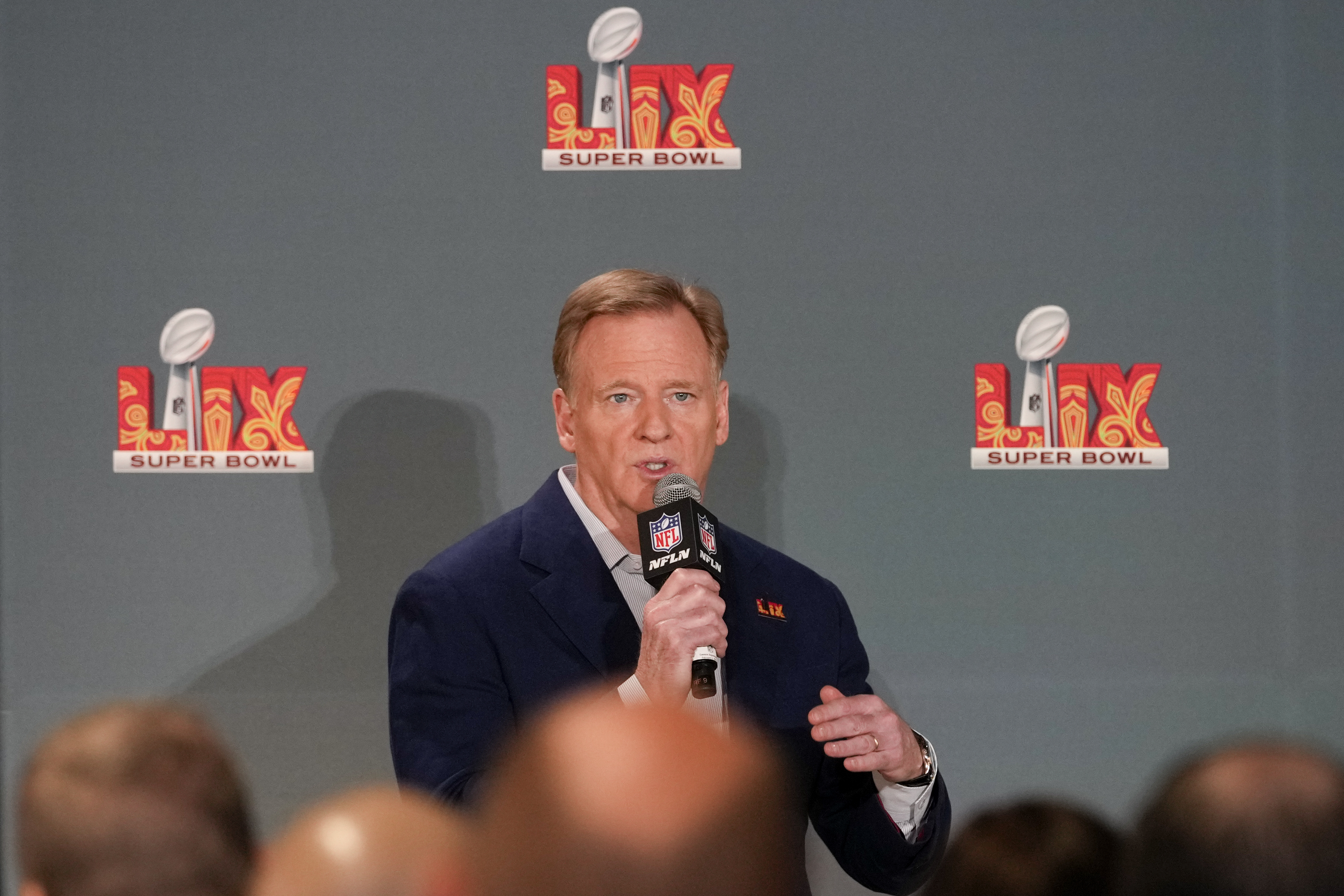 NFL commissioner Roger Goodell speaks during a news conference, Monday, Feb. 3, 2025, in New Orleans, ahead of the NFL Super Bowl 59 football game between the Philadelphia Eagles and the Kansas City Chiefs. 