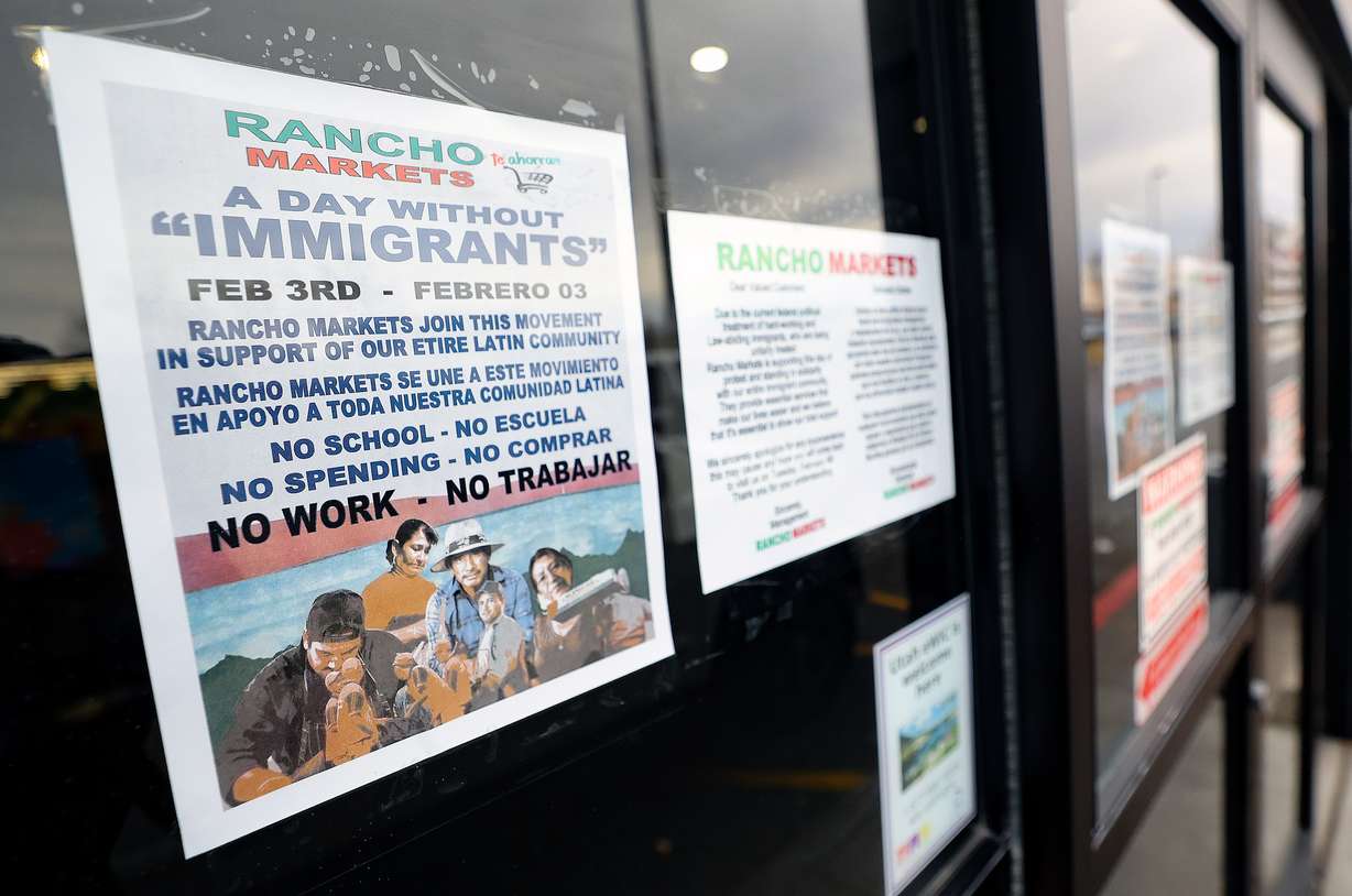 Signs are posted to let customers know that Rancho Market is closed in solidarity with the immigrant community for A Day Without Immigrants in Salt Lake City on Monday. National immigrant advocates called on immigrants to refrain from work, shopping and school for the Day Without Immigrants.