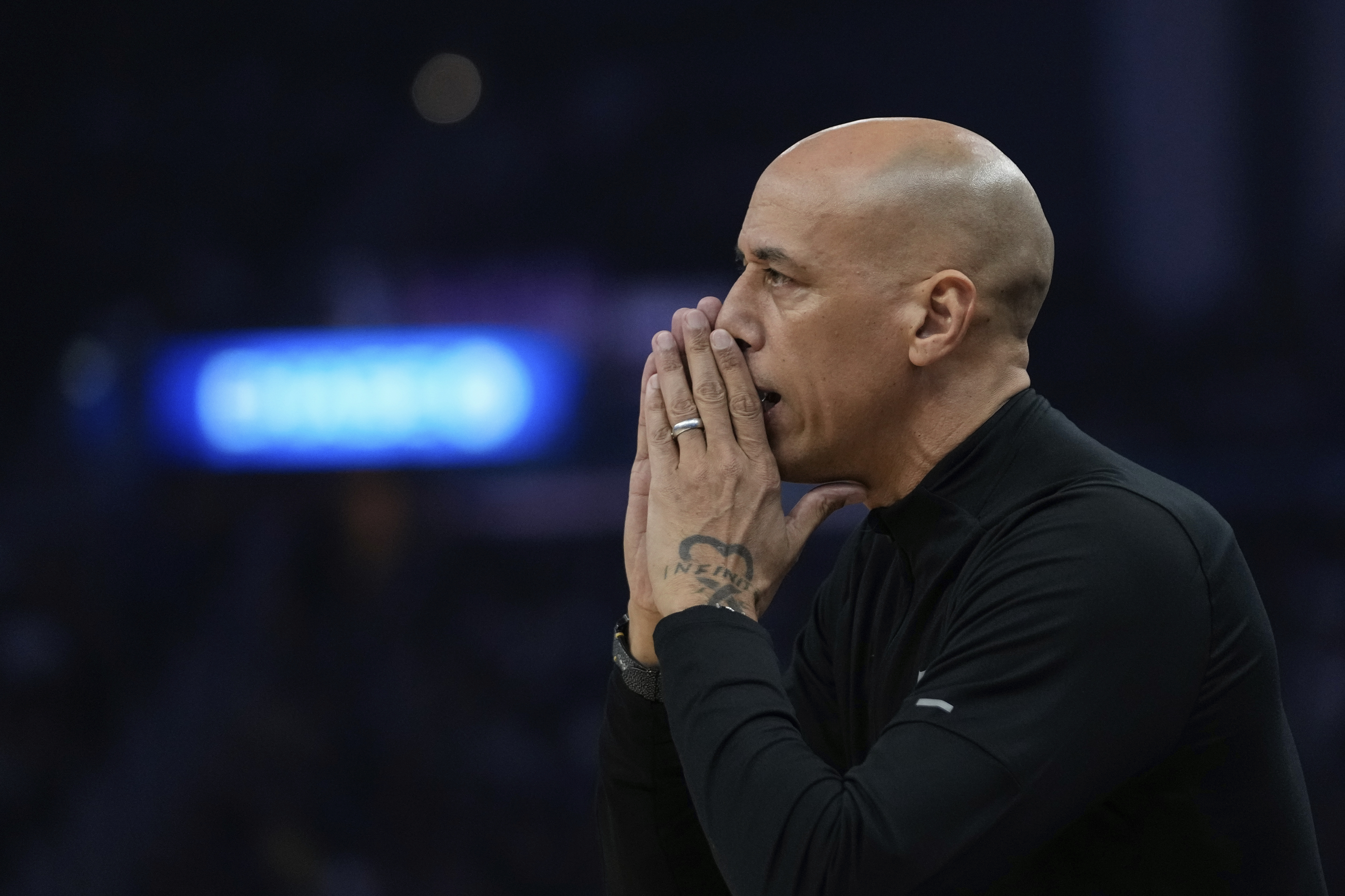 Sacramento Kings interim head coach Doug Christie gestures during the first half of an NBA basketball game against the Golden State Warriors, Sunday, Jan. 5, 2025, in San Francisco. 