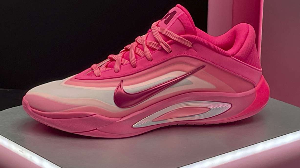 A Nike shoe, part of Las Vegas Aces WNBA basketball player A’ja Wilson's new signature shoe and athletic apparel collection, is displayed in Columbia, S.C., Monday, Feb. 3, 2025.
