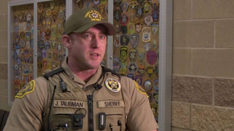 Jeremy Taubman, with the Tooele County Sheriff’s Office, seen Monday, helped rescue a man who fell through the ice at Stansbury Lake.