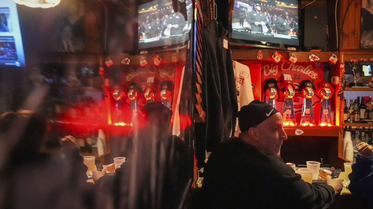 Big Charlie's Saloon Owner Paul Staico sits with customers at his bar in Philadelphia, Monday, Feb. 3, 2025, ahead of the upcoming Super Bowl 59 between the Kansas City Chiefs and the Philadelphia Eagles.