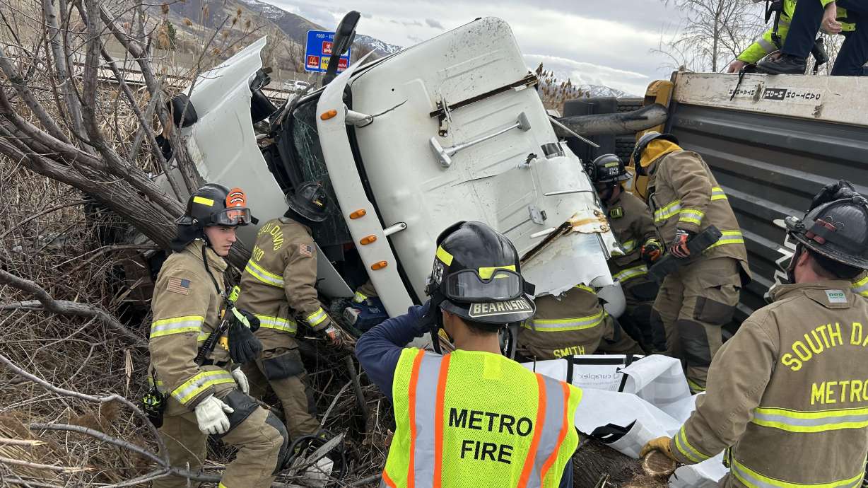 Northbound lanes of Legacy Parkway were closed near Centerville Tuesday after a crash injured a semitruck driver.
