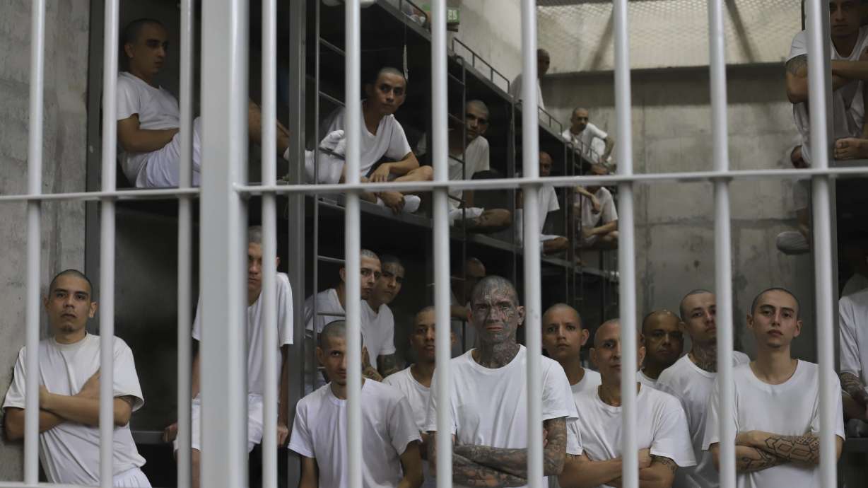 Inmates inside their shared cell at the Terrorism Confinement Center in El Salvador, Oct. 12, 2023. A Utah state senator floated the idea of housing Utah inmates there to save money but later said he's not pursuing it as a serious idea.