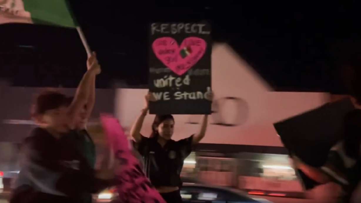 Hundreds gathered in St. George Monday night to protest President Donald Trump's new immigration policies.
