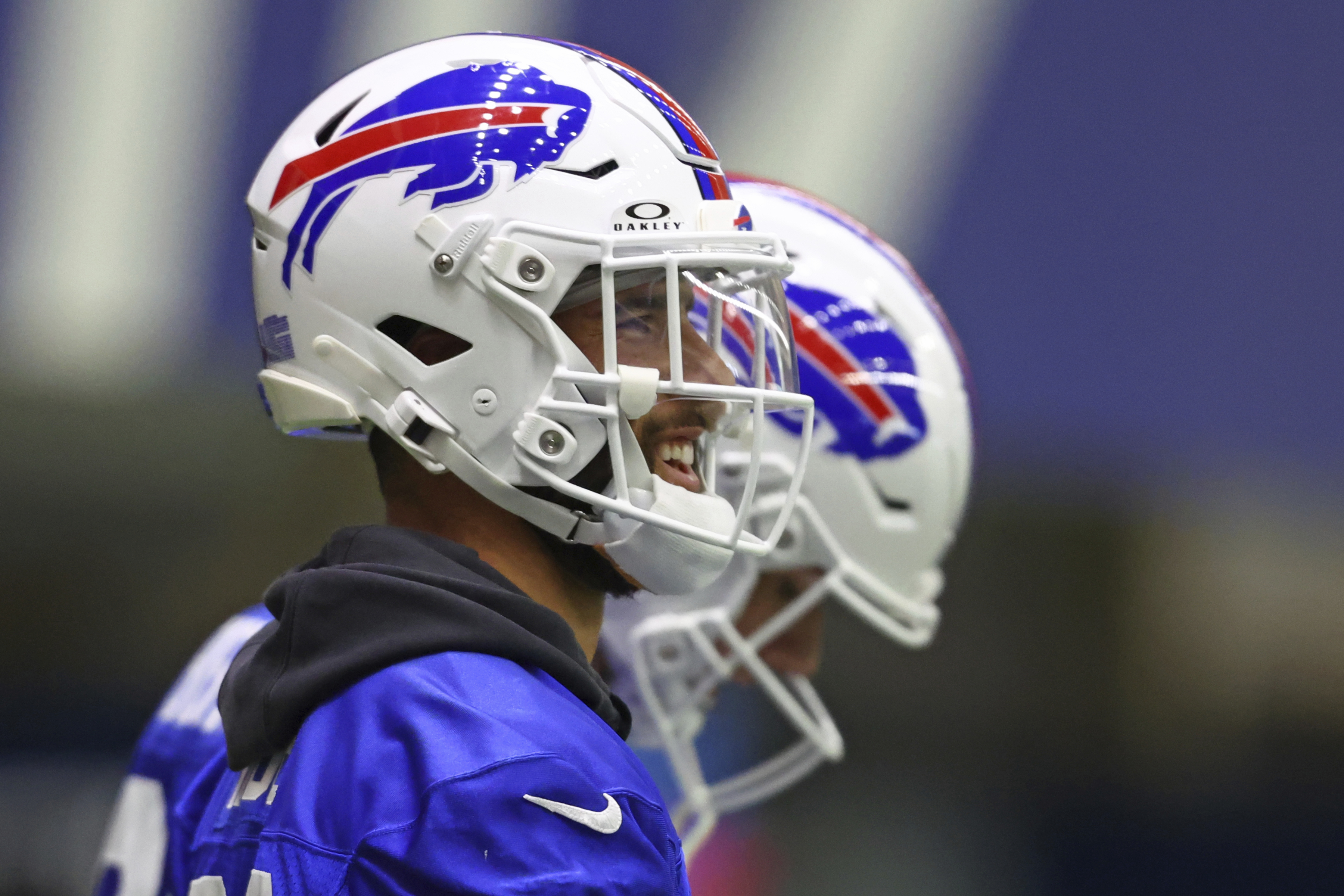 Buffalo Bills safety Micah Hyde (23) looks on during NFL football practice in Orchard Park, N.Y., Thursday, Jan. 23, 2025.