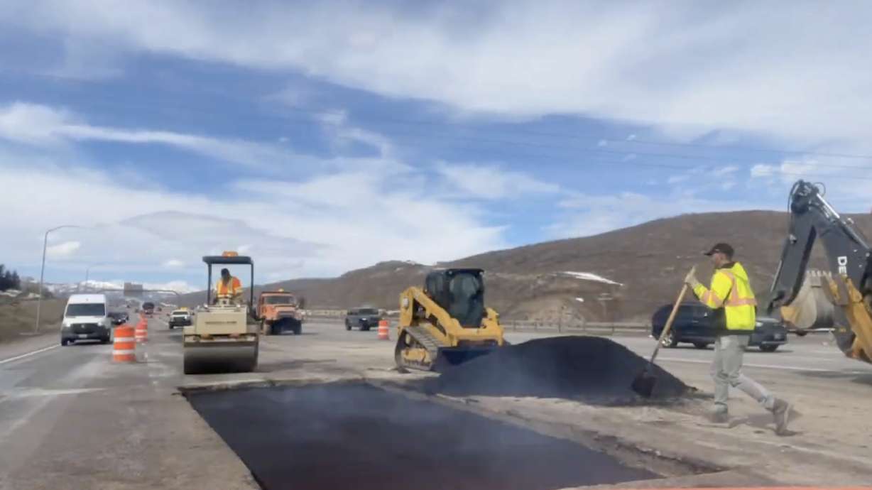 Crews repair potholes across Utah freeways on Sunday. Utah Department of Transportation officials said Tuesday that crews have completed different kinds of roadwork usually reserved for spring with warm conditions this week.