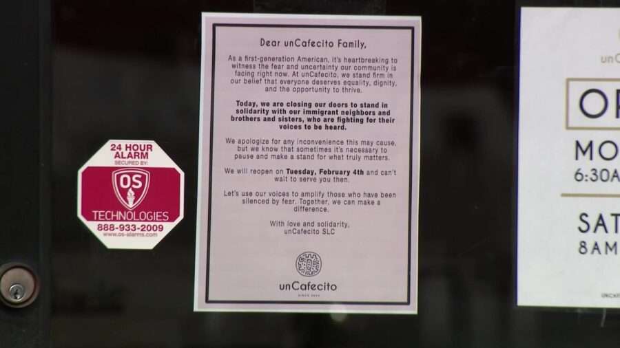 The sign posted at Un Cafecito SLC notifying patrons of the closure for "Day Without Immigrants."