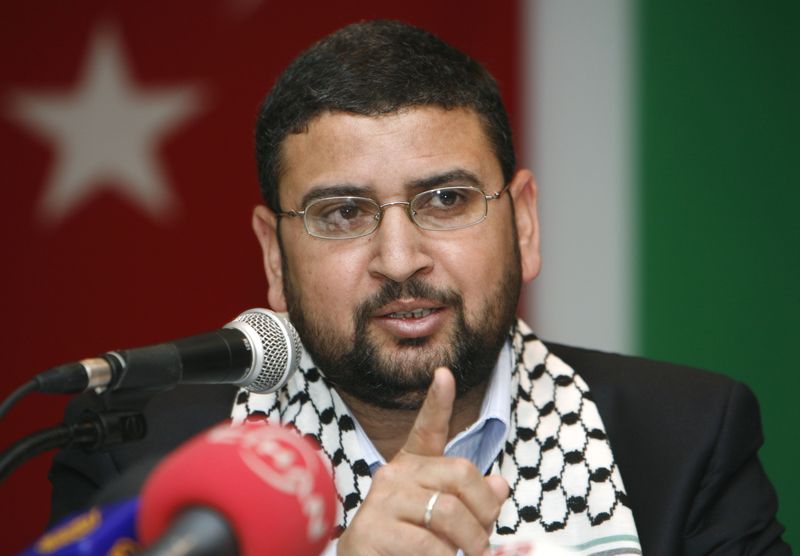 Sami Abu-Zuhri, a spokesman for the Islamist Palestinian movement Hamas, addresses a news conference in Istanbul in 2009. He says President Donald Trump's statement about taking over the Gaza Strip is "ridiculous and absurd."