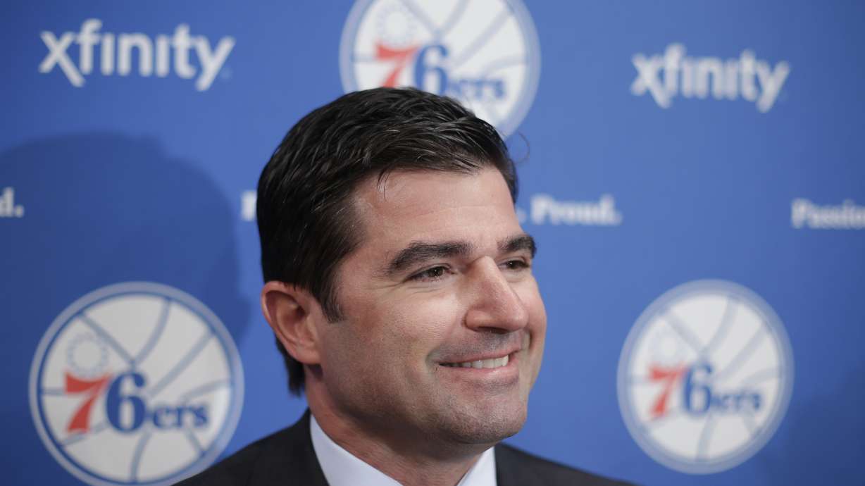FILE - Philadelphia 76ers chief executive officer Scott O'Neil speaks to reporters at the team's NBA basketball training facility, Monday, July 8, 2013, in Philadelphia.