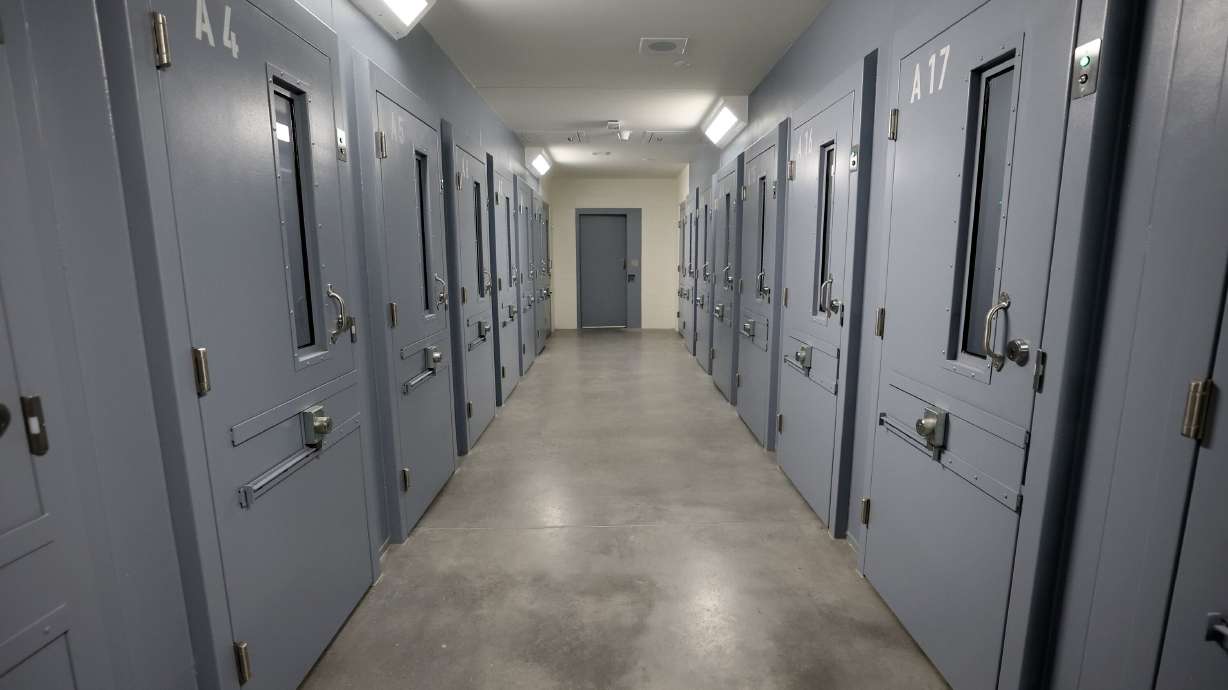 Maximum security visitation rooms, where prisoners can talk to visitors through a window, are pictured in the new Utah State Correctional Facility in Salt Lake City on June 30, 2022.