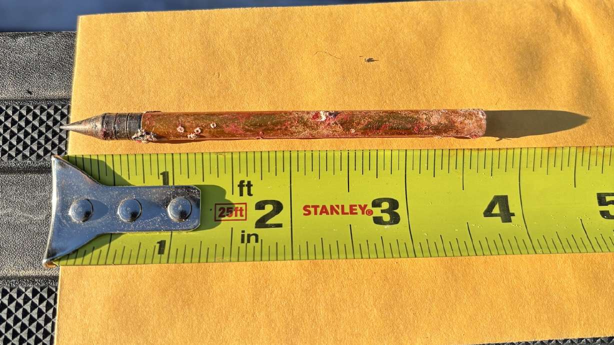 A metal crossbow bolt found in a dead deer in Monticello on Jan. 15. Utah Department of Natural Resources investigators said Wednesday the deer was likely killed by the hunting weapon, which is illegal in Utah.