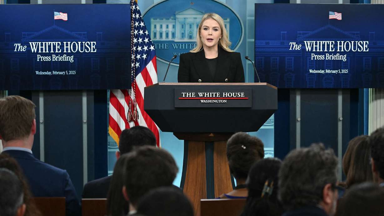 White House press secretary Karoline Leavitt holds the daily press briefing at the White House in Washington, Wednesday. Leavitt announced that the federal government would cancel $8 million worth of Politico subscriptions.