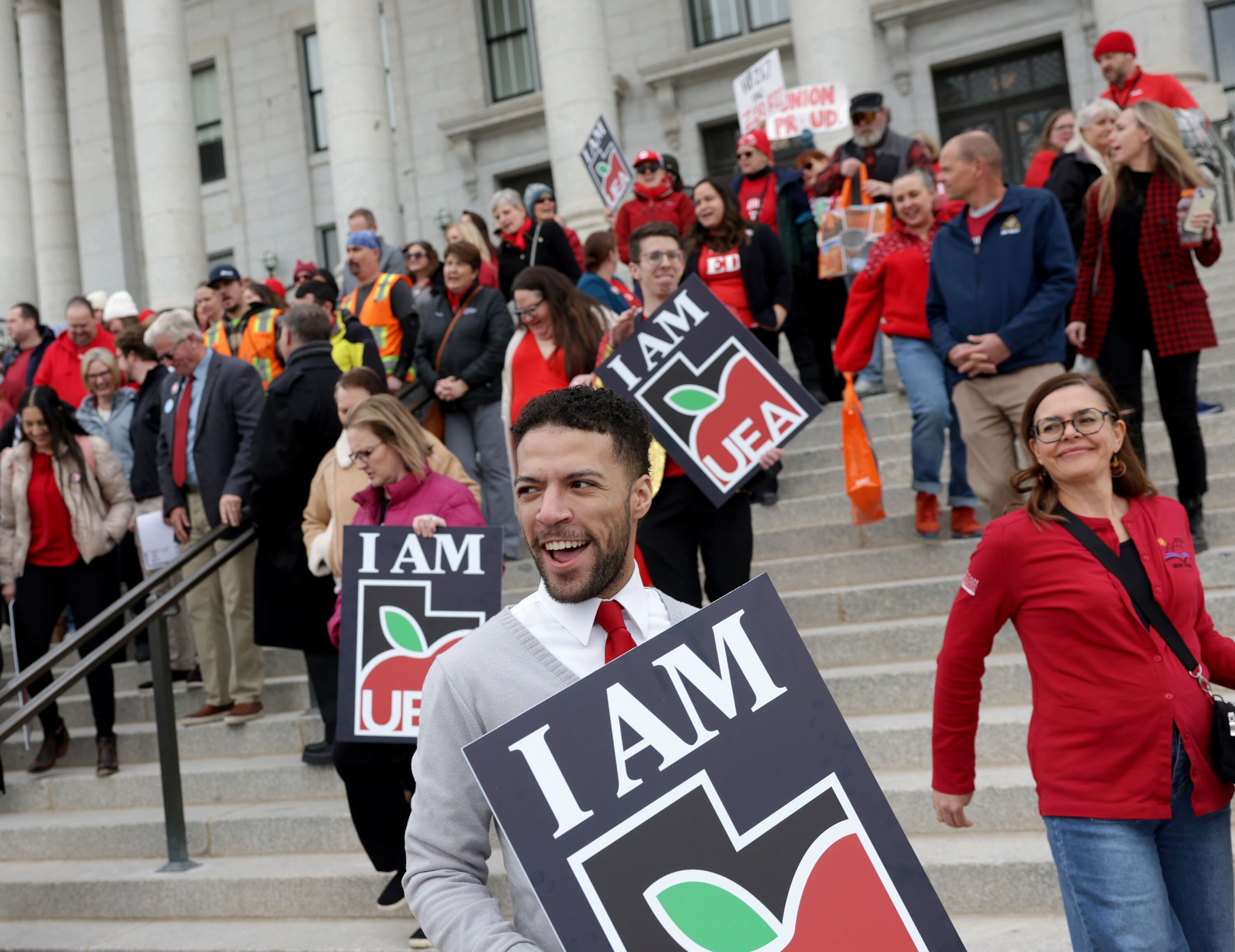 Educators and union members gather in opposition to HB 267: Public Sector Labor Union Amendments at the Capitol in Salt Lake City on Jan. 31.